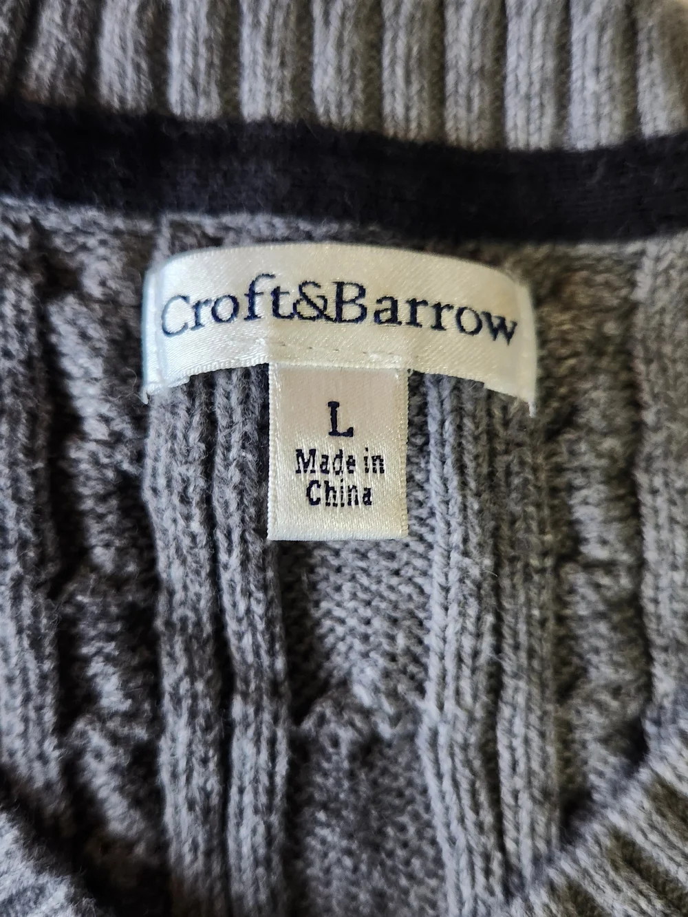 croft & barrow Charcoal Cable-Knit V-Neck Sweater